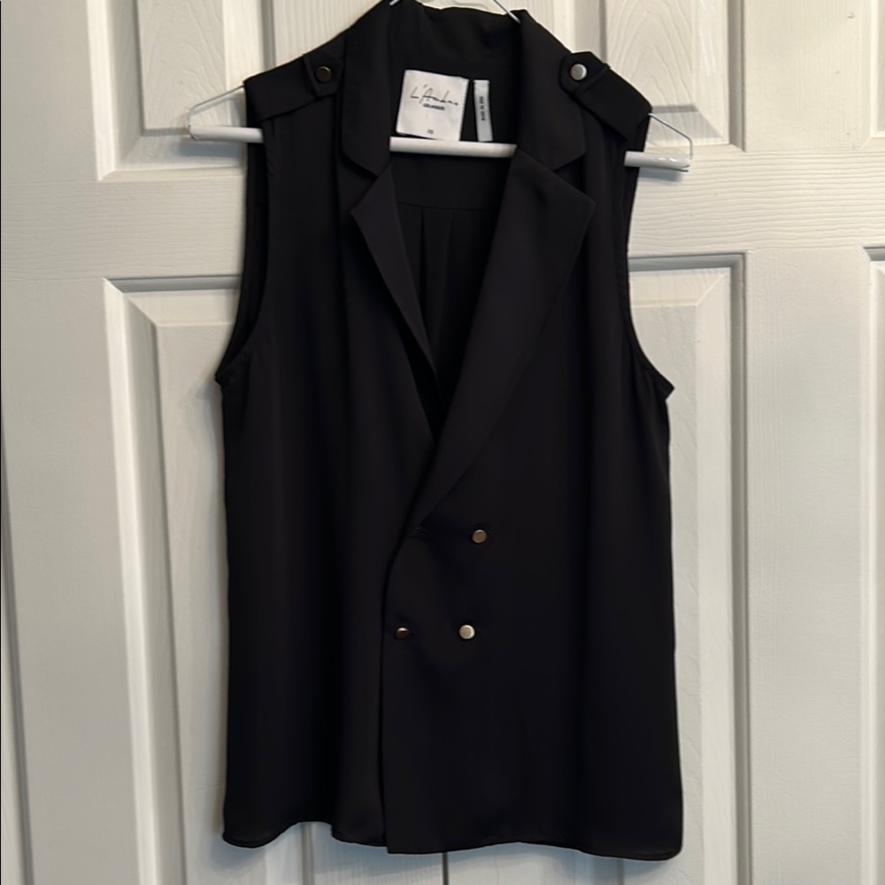 L’Academie Black Boxy Buttoned sleeveless Blouse / vest with Notched Collar